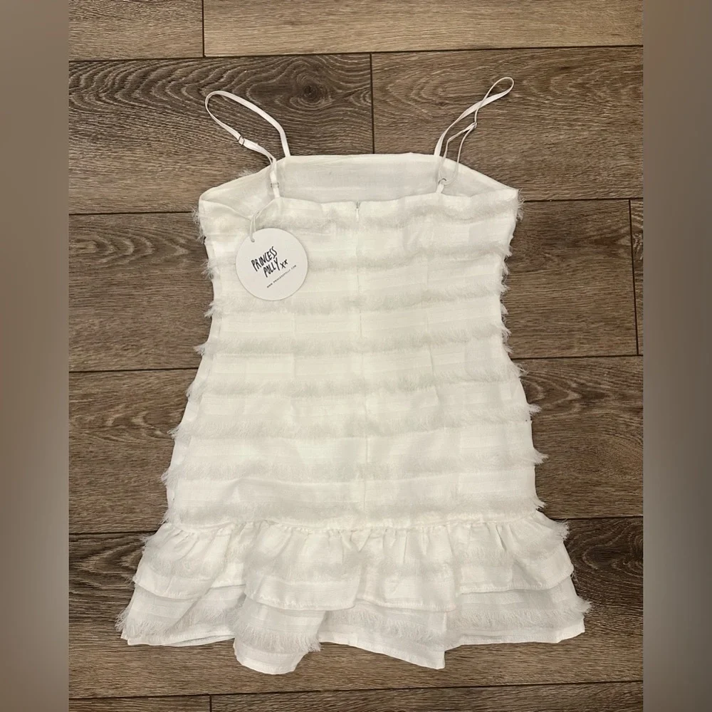 Princess Polly Molina White Mini Dress Size 4 straps eyelash ruffle fringe NWT - Picture 9 of 12